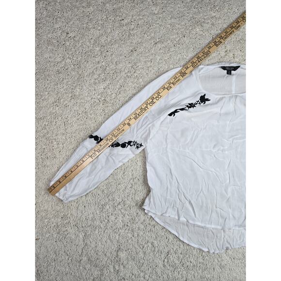 Simply Vera Wang Womens Sz Small White Black Long Sleeve Top Shirt Blouse Floral - Picture 7 of 10